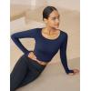 imageMAGCOMSEN Womens Long Sleeve Crop Workout Tops Yoga Slim Fit Athletic Cropped Shirts Running Gym Exercise Pilates ClothesNavy