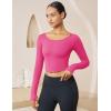 imageMAGCOMSEN Womens Long Sleeve Crop Workout Tops Yoga Slim Fit Athletic Cropped Shirts Running Gym Exercise Pilates ClothesRose Red