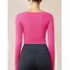 imageMAGCOMSEN Womens Long Sleeve Crop Workout Tops Yoga Slim Fit Athletic Cropped Shirts Running Gym Exercise Pilates ClothesRose Red
