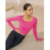 imageMAGCOMSEN Womens Long Sleeve Crop Workout Tops Yoga Slim Fit Athletic Cropped Shirts Running Gym Exercise Pilates ClothesRose Red