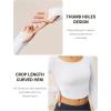 imageMAGCOMSEN Womens Long Sleeve Crop Workout Tops Yoga Slim Fit Athletic Cropped Shirts Running Gym Exercise Pilates ClothesWhite