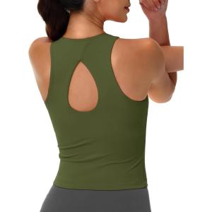 imageMAGCOMSEN Womens Workout Tank Tops with Built in Bra Athletic Racerback Support Tanks Padded Fitted Yoga Crop Gym ActivewearArmy Green