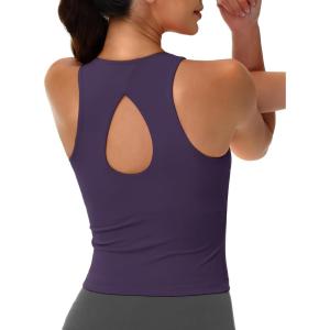 imageMAGCOMSEN Womens Workout Tank Tops with Built in Bra Athletic Racerback Support Tanks Padded Fitted Yoga Crop Gym ActivewearDeep Purple
