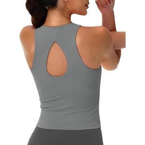 imageMAGCOMSEN Womens Workout Tank Tops with Built in Bra Athletic Racerback Support Tanks Padded Fitted Yoga Crop Gym ActivewearGrey