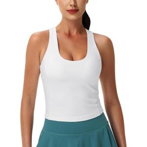 imageMAGCOMSEN Womens Workout Tank Tops with Built in Bra Athletic Racerback Support Tanks Padded Fitted Yoga Crop Gym ActivewearWhite