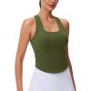 imageMAGCOMSEN Womens Crop Workout Tank Tops with Built in Bra Fitted Racerback Sleeveless Yoga Shirts CamisoleArmy Green