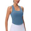 imageMAGCOMSEN Womens Crop Workout Tank Tops with Built in Bra Fitted Racerback Sleeveless Yoga Shirts CamisoleBlue