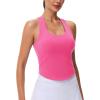 imageMAGCOMSEN Womens Crop Workout Tank Tops with Built in Bra Fitted Racerback Sleeveless Yoga Shirts CamisoleRose Red