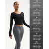imageMAGCOMSEN Womens Long Sleeve Crop Workout Tops Slim Fit Yoga Gym Shirts Athletic with Thumb HolesBlack