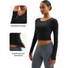 imageMAGCOMSEN Womens Long Sleeve Crop Workout Tops Slim Fit Yoga Gym Shirts Athletic with Thumb HolesBlack
