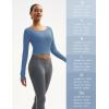 imageMAGCOMSEN Womens Long Sleeve Crop Workout Tops Slim Fit Yoga Gym Shirts Athletic with Thumb HolesBlue