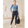 imageMAGCOMSEN Womens Long Sleeve Crop Workout Tops Slim Fit Yoga Gym Shirts Athletic with Thumb HolesBlue
