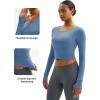 imageMAGCOMSEN Womens Long Sleeve Crop Workout Tops Slim Fit Yoga Gym Shirts Athletic with Thumb HolesBlue