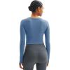 imageMAGCOMSEN Womens Long Sleeve Crop Workout Tops Slim Fit Yoga Gym Shirts Athletic with Thumb HolesBlue