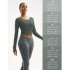 imageMAGCOMSEN Womens Long Sleeve Crop Workout Tops Slim Fit Yoga Gym Shirts Athletic with Thumb HolesGray Green