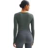 imageMAGCOMSEN Womens Long Sleeve Crop Workout Tops Slim Fit Yoga Gym Shirts Athletic with Thumb HolesGray Green
