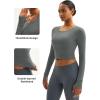 imageMAGCOMSEN Womens Long Sleeve Crop Workout Tops Slim Fit Yoga Gym Shirts Athletic with Thumb HolesGrey