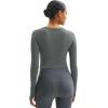 imageMAGCOMSEN Womens Long Sleeve Crop Workout Tops Slim Fit Yoga Gym Shirts Athletic with Thumb HolesGrey