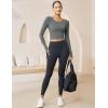 imageMAGCOMSEN Womens Long Sleeve Crop Workout Tops Slim Fit Yoga Gym Shirts Athletic with Thumb HolesGrey