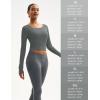 imageMAGCOMSEN Womens Long Sleeve Crop Workout Tops Slim Fit Yoga Gym Shirts Athletic with Thumb HolesGrey