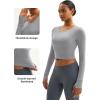 imageMAGCOMSEN Womens Long Sleeve Crop Workout Tops Slim Fit Yoga Gym Shirts Athletic with Thumb HolesLight Grey