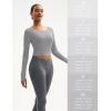 imageMAGCOMSEN Womens Long Sleeve Crop Workout Tops Slim Fit Yoga Gym Shirts Athletic with Thumb HolesLight Grey
