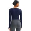 imageMAGCOMSEN Womens Long Sleeve Crop Workout Tops Slim Fit Yoga Gym Shirts Athletic with Thumb HolesNavy
