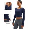 imageMAGCOMSEN Womens Long Sleeve Crop Workout Tops Slim Fit Yoga Gym Shirts Athletic with Thumb HolesNavy
