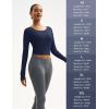 imageMAGCOMSEN Womens Long Sleeve Crop Workout Tops Slim Fit Yoga Gym Shirts Athletic with Thumb HolesNavy