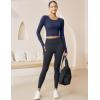 imageMAGCOMSEN Womens Long Sleeve Crop Workout Tops Slim Fit Yoga Gym Shirts Athletic with Thumb HolesNavy