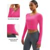 imageMAGCOMSEN Womens Long Sleeve Crop Workout Tops Slim Fit Yoga Gym Shirts Athletic with Thumb HolesRose Red