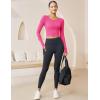 imageMAGCOMSEN Womens Long Sleeve Crop Workout Tops Slim Fit Yoga Gym Shirts Athletic with Thumb HolesRose Red