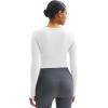 imageMAGCOMSEN Womens Long Sleeve Crop Workout Tops Slim Fit Yoga Gym Shirts Athletic with Thumb HolesWhite