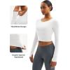 imageMAGCOMSEN Womens Long Sleeve Crop Workout Tops Slim Fit Yoga Gym Shirts Athletic with Thumb HolesWhite