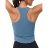imageMAGCOMSEN Womens Crop Workout Tank Tops with Built in Bra Fitted Racerback Sleeveless Yoga Shirts CamisoleBlue