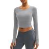 imageMAGCOMSEN Womens Long Sleeve Crop Workout Tops Slim Fit Yoga Gym Shirts Athletic with Thumb HolesLight Grey