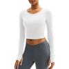 imageMAGCOMSEN Womens Long Sleeve Crop Workout Tops Slim Fit Yoga Gym Shirts Athletic with Thumb HolesWhite