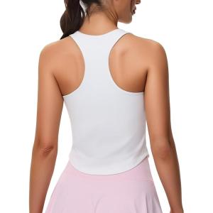imageMAGCOMSEN Womens Crop Workout Tank Tops with Built in Bra Fitted Racerback Sleeveless Yoga Shirts CamisoleWhite