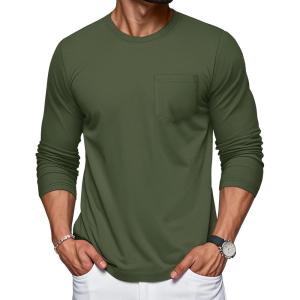 imageMAGCOMSEN Mens Long Sleeve Shirt with Pocket Cotton Crew Neck Shirts Casual Lightweight TShirtArmy Green