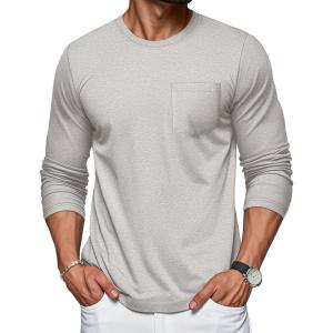 imageMAGCOMSEN Mens Long Sleeve Shirt with Pocket Cotton Crew Neck Shirts Casual Lightweight TShirtBeige