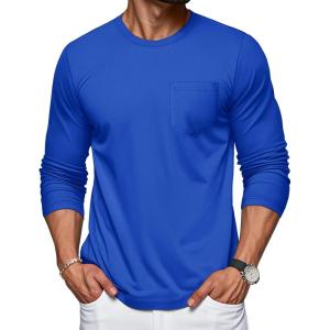 imageMAGCOMSEN Mens Long Sleeve Shirt with Pocket Cotton Crew Neck Shirts Casual Lightweight TShirtColor Blue