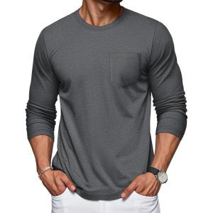 imageMAGCOMSEN Mens Long Sleeve Shirt with Pocket Cotton Crew Neck Shirts Casual Lightweight TShirtDark Grey