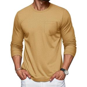 imageMAGCOMSEN Mens Long Sleeve Shirt with Pocket Cotton Crew Neck Shirts Casual Lightweight TShirtEarthy Yellow