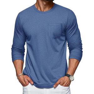 imageMAGCOMSEN Mens Long Sleeve Shirt with Pocket Cotton Crew Neck Shirts Casual Lightweight TShirtGrey Blue