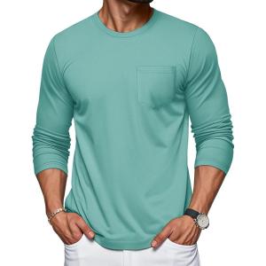 imageMAGCOMSEN Mens Long Sleeve Shirt with Pocket Cotton Crew Neck Shirts Casual Lightweight TShirtGrey Green