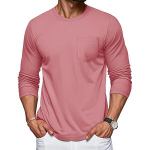 imageMAGCOMSEN Mens Long Sleeve Shirt with Pocket Cotton Crew Neck Shirts Casual Lightweight TShirtGrey Pink