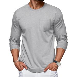 imageMAGCOMSEN Mens Long Sleeve Shirt with Pocket Cotton Crew Neck Shirts Casual Lightweight TShirtLight Grey