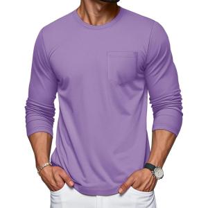 imageMAGCOMSEN Mens Long Sleeve Shirt with Pocket Cotton Crew Neck Shirts Casual Lightweight TShirtLight Purple
