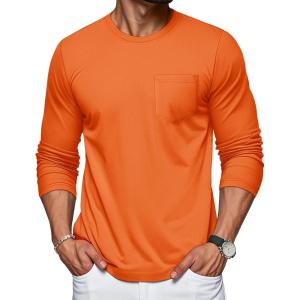imageMAGCOMSEN Mens Long Sleeve Shirt with Pocket Cotton Crew Neck Shirts Casual Lightweight TShirtOrange