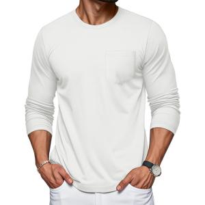 imageMAGCOMSEN Mens Long Sleeve Shirt with Pocket Cotton Crew Neck Shirts Casual Lightweight TShirtWhite